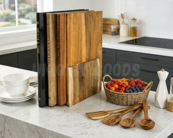 Solid Wood Book Shaped Cutting Board Set, Acacia Wood, Vintage Kitchen Decor Gift For Mom