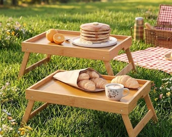 Bed Tray Table Folding Legs, Breakfast Serving Tray, Bamboo Bed Tray, Gift For Him