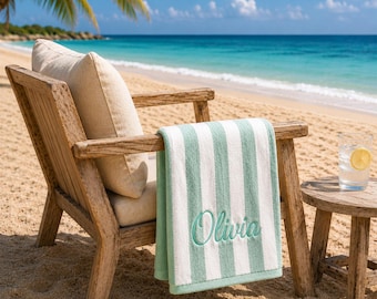 Personalized Pool & Beach Towel Custom Name Cabana Stripe Quick Dry Travel Towel