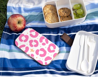 Pink Leopard Print Bento Lunch Box | Cute Animal Pattern, Pop of Pink