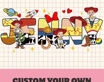 Nombre personalizado de Jesse de Toy Story para cumpleaños (PNG), Nombre personalizado de la vaquera de Toy Story para cumpleaños (PNG), Descarga digital de nombre personalizado de Toy Story para cumpleaños (PNG)