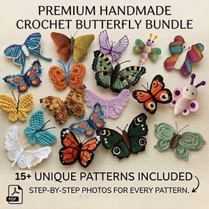 Schmetterling Häkelmuster, 15 + Amigurumi PDF Muster, 15 + Mini Schmetterling Schlüsselanhänger