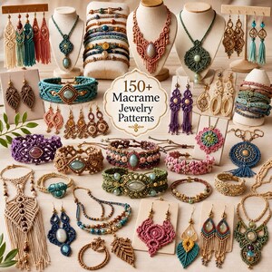150+ Macrame Jewelry Patterns Bundle, Micro Macrame Bracelet Braided Necklace, Boho Knotted Earring Tutorial