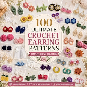 100 Crochet Earring Patterns Bundle PDF, Micro Crochet Amigurumi Jewelry, Boho Flower Dangle Earrings