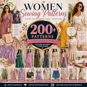 200+  Women's Sewing Pattern Bundle PDF | Beginner Dress & Jumpsuit Patterns | Printable Digital Clothing Designs