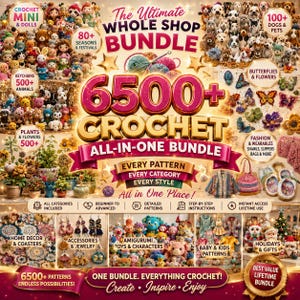 6500+ Ultimate Crochet Pattern Library PDF, Baby Blanket Sweater Cardigan, Bookmark Keychain Amigurumi Plushie