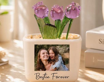 Personalized Photo Glass Potted Plants, Handmade Glass Succulent, Glass Plant Decor, Artificial Plant, Personalized Gift for Friends