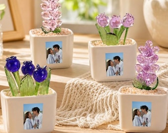 Personalized Couple Photo Glass Potted Plants, Custom Photo Succulent Pot, Romantic Decor, Handmade Glass Pot, Anniversary Gift for Couple