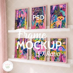 Set of Six Pink Frames Mockup for Nursery (PSD, 5:7 Ratio) 81