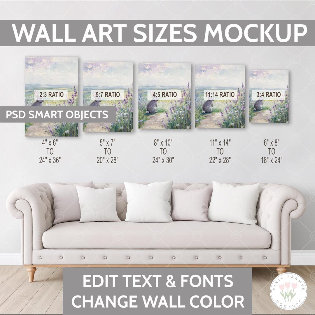 Editable Wall Art Size Guide Mockup, Ratio Chart, Etsy Seller Template ...