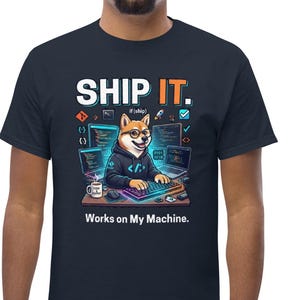Camiseta Ship It Programmer, Camiseta Shiba Inu Coder, Regalo para Desarrolladores de Software