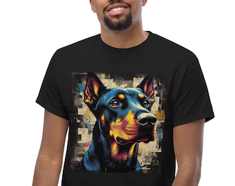 Pop Art Doberman Pinscher T-Shirt, Vibrant Streetwear Dog Lover Tee