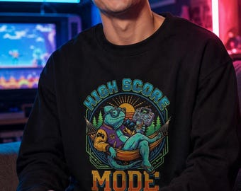 High Score Mode Gamer Chamäleon Sweatshirt | Retro Arcade Gaming Rundhalsausschnitt