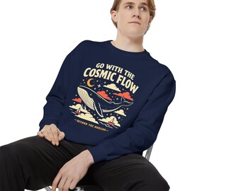 Sudadera con ilustración de ballena cósmica / Déjate llevar por el flujo cósmico, arte espacial retro