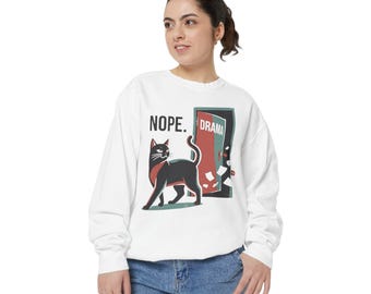Sudadera con estampado de gato dramático / Ilustración de gato negro, humor