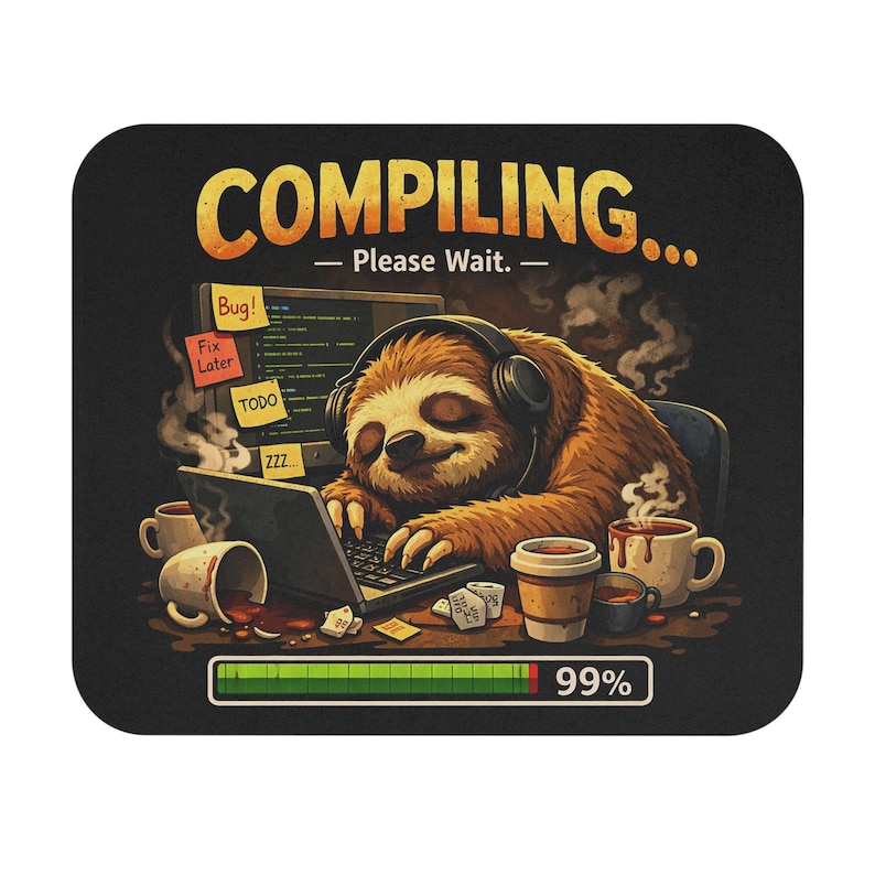 Sloth Programmer Mouse Pad, Coding Humor Desk Mat, Developer Office Decor (Gaming Pad) imagen 1