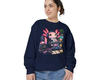 Axolotl Programmer Sweatshirt, Kawaii Coding Hoodie, Python Coder Gift