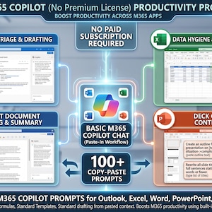 Monity Copilot (bez licencji Copilot Premium) zwiększające produktywność w aplikacjach pakietu Microsoft 365
