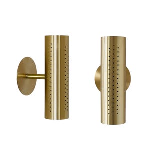 Modern Brass Cylinder Wall Sconce Perforated Accent Lighting