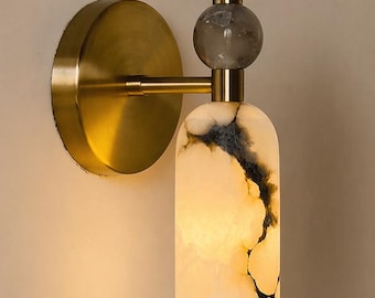 Modern Alabaster Wall Sconce Brass Luxury Bedside Light Fixture