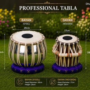 Professional Handmade Indian Tabla Instrument | Steel Bayan, Wooden Dayan Drums