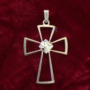 Vintage Silver-Tone Swarovski Crystal Cross Necklace - Silver Rhinestone Cross