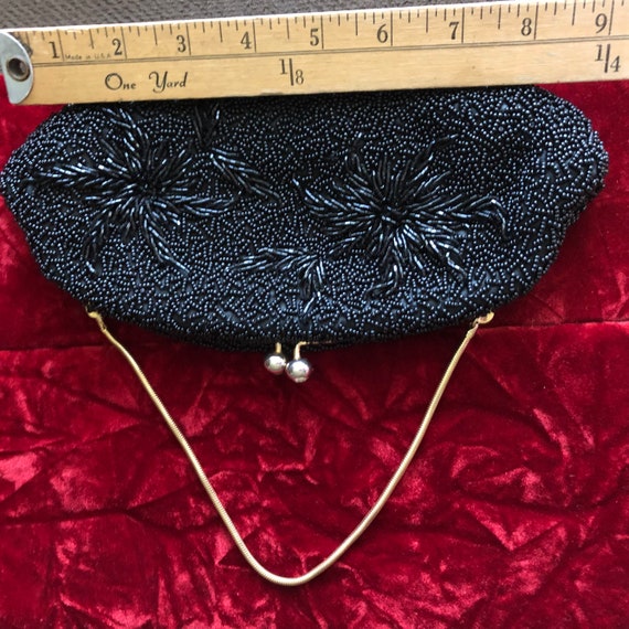 Vintage Little Black Beaded Handbag - Black Dahli… - image 7