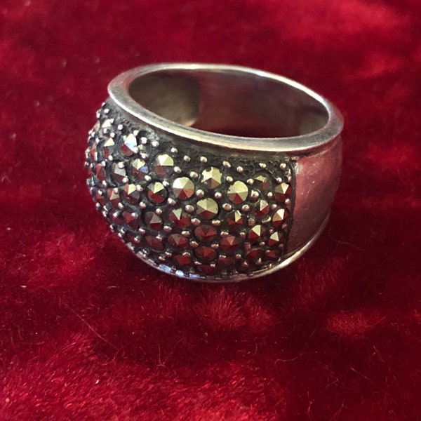 Vintage Sterling Silver and Marcasite Band Ring - 925 Silver Marcasite Ring Size 6.5 - 6.75