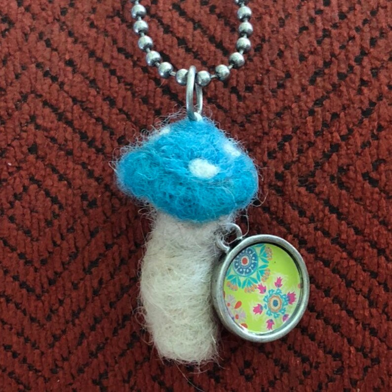 Magic Mushroom Essential Oil Diffuser Alpaca and Wool Hand Felted Woodland Pendant Necklace