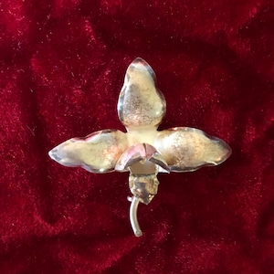 Vintage Hand Crafted Silver Orchid Brooch - Lapel Pin