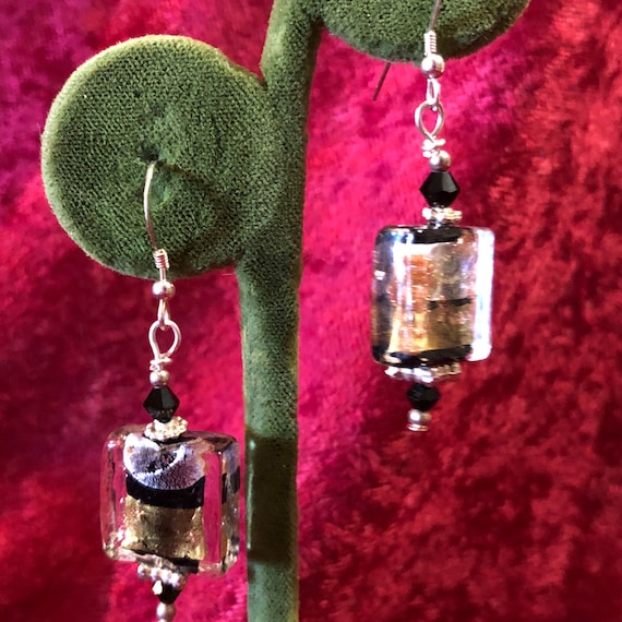 Lampwork Glass gold beads and glass beads, on sterling wires