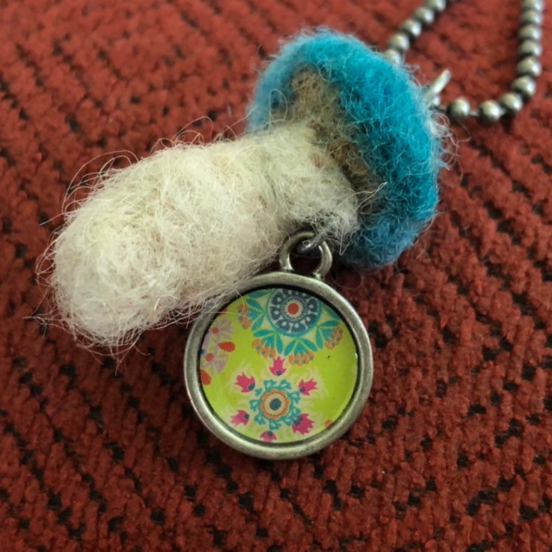 Magic Mushroom Essential Oil Diffuser Alpaca and Wool Hand Felted Woodland Pendant Necklace