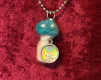 Magic Mushroom Essential Oil Diffuser Alpaca and Wool Hand Felted Woodland Pendant Necklace