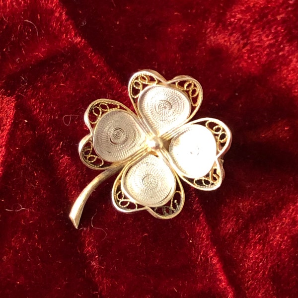 Mid-Century 800 Spun Silver Four Leaf Clover - Shamrock  Luck Charm