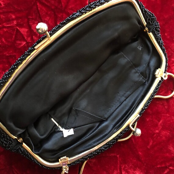 Vintage Little Black Beaded Handbag - Black Dahli… - image 5