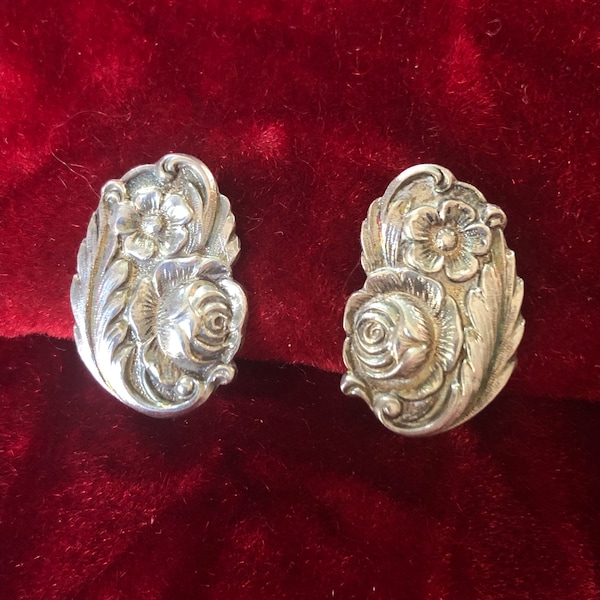 Signed S Kirk & Sons Art Nouveau Sterling Earrings - Clip Back 9.8g