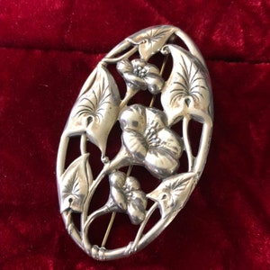Vintage Sterling Silver Flower Brooch - Art Nouveau Style Floral Pin