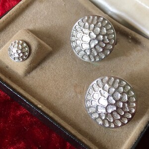 Vintage Anson  Cufflinks and Tie Tack Set Original  Box - Mid Century Silver Moon Crater