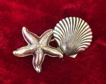 Vintage Signed BEAU Sterling Starfish Silver Brooch - Mermaid Ocean Themed 925 Pin