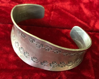 Vintage MCM Jorgen Jensen 986 Pewter Wide Big Cuff Bracelet Stripe