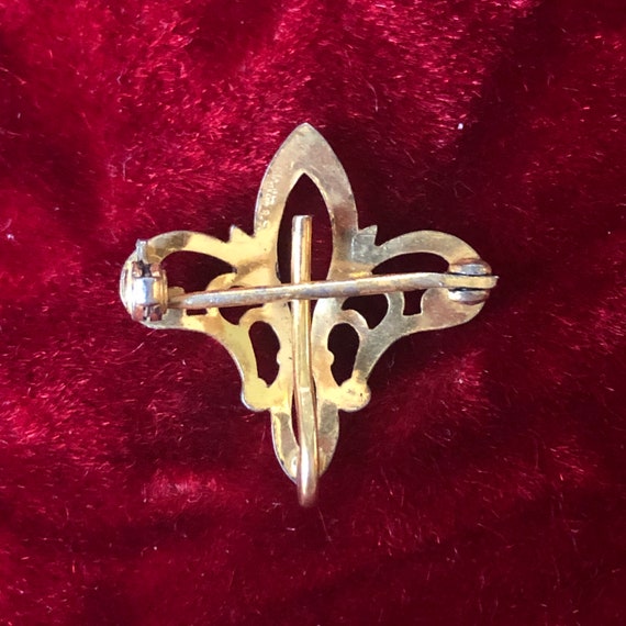 Vintage 10ct Gold European Fleur De Lis Watch Pin… - image 2