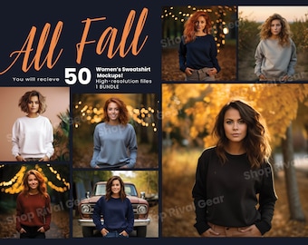 50 Sweatshirt Mockup Bundle Women&#39;s Fall Themed, Leaves ,Pumpkins,Hay Bales, Sweatshirt Mockup Sweat shirt mock up Mockup sweatshirt fall
