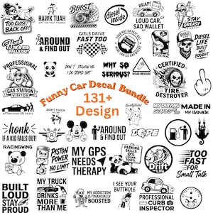 Paquete de calcomanías divertidas para autos en formato SVG / Frases automotrices en formato PNG y DxF / Diseños de pegatinas JDM Drift / Descarga digital de pegatinas para parachoques de autos por sublimación
