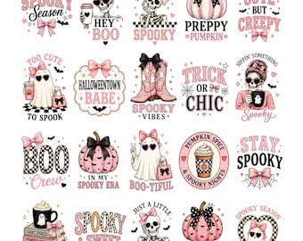 Preppy Halloween PNG Bundle, Pink Ghost Pumpkin Sublimation Designs (Digital Download)