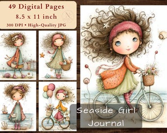 Seaside Girl Journal Pages, Coastal Cottagecore Junk Journal Kit (Digital Download)