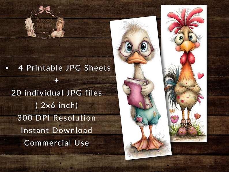 20 Farm Animals Bookmarks Printable Set, Cow Pig Chicken Sheep Horse ...