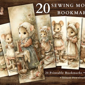 May include: A set of 20 "Sewing Mouse Bookmarks" with charming watercolour illustrations of mice dressed in vintage attire. Each bookmark depicts a mouse involved in sewing, using a gentle, pastel colour scheme. The bookmarks measure 5 x 15 cm.