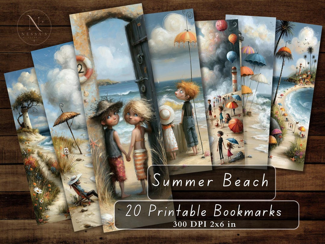 Summer Beach Printable Bookmarks, Seaside Scenes, Coastal Landscapes