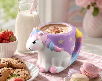 Unicorn Coffee Mug 400ml, Rainbow Ceramic Mug, Cute Kids Cup, Fantasy Unicorn Gift, Birthday Gift for Girls, Tea Mug