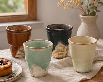 Taza de café de cerámica hecha a mano, taza de cerámica rústica, taza de té de estilo japonés, taza de gres estilo granja.